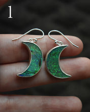 Load image into Gallery viewer, Northern Lights in Scotland Earrings, Synthetic Opal - Monarch Opal, Sterling silver.
