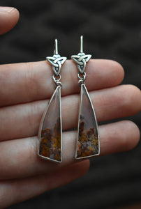 Scottish Highland Earring #1, Moss Agate, Sterling silver.