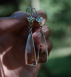 Scottish Highland Earring #1, Moss Agate, Sterling silver.