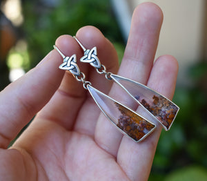 Scottish Highland Earring #1, Moss Agate, Sterling silver.